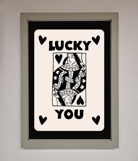 Lucky You Beige Black Framed Print