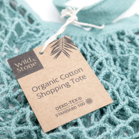 Organic Cotton Blue Crochet Tote Bag
