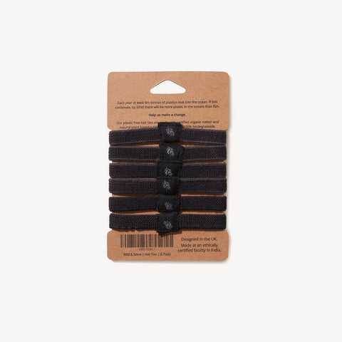 Black Plastic-Free Hair Ties - 6 Pack