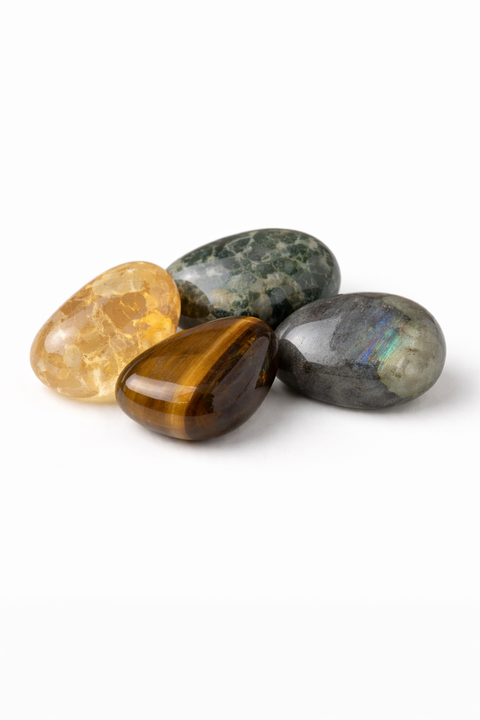 Money & Manifestation Crystal Kit – Citrine, Tiger’s Eye, Moss Agate & Labradorite Abundance Set