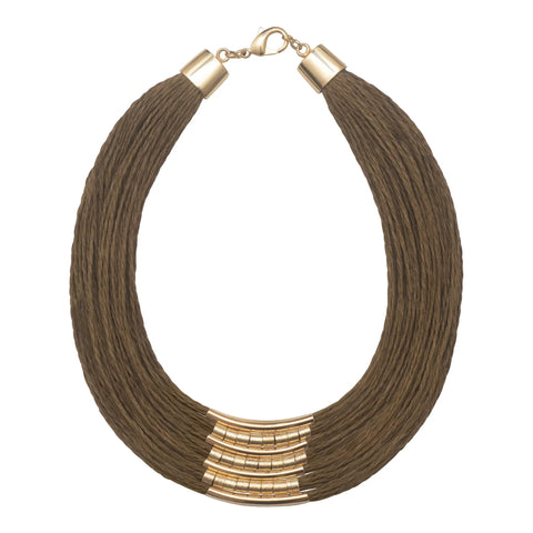 Collier en paille de riz doré Mãos da Terra