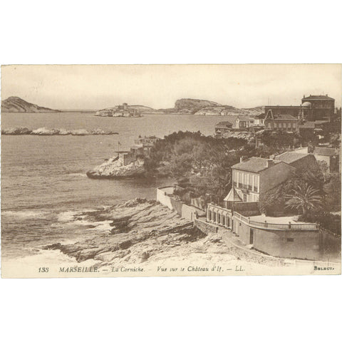 Marseille, France – La Corniche with View of Château d’If – Postcard Early 20th Century