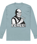 Agave men's heavyweight long sleeve tee, front with original black-and-white Peace Sign Monk artwork – ZIPZAPPA