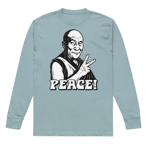 Agave men's heavyweight long sleeve tee, front with original black-and-white Peace Sign Monk artwork – ZIPZAPPA