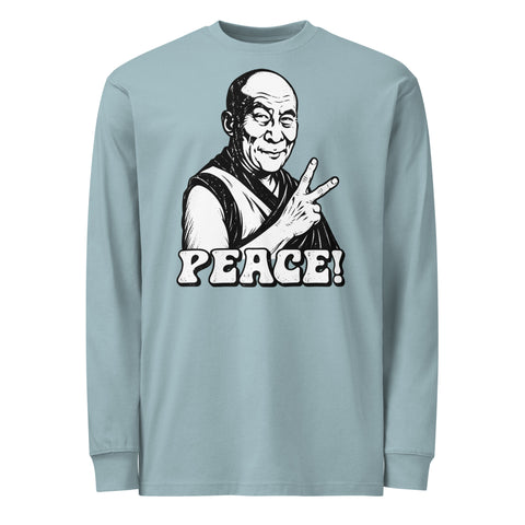 Agave men's heavyweight long sleeve tee, front with original black-and-white Peace Sign Monk artwork – ZIPZAPPA