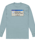 Agave men's heavyweight long sleeve tee, front with a blue-and-grey retro Error 404 Soul Not Found computer dialog – ZIPZAPPA