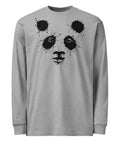 Carbon Grey men's heavyweight long sleeve tee, front with black ink-splatter panda artwork – ZIPZAPPA