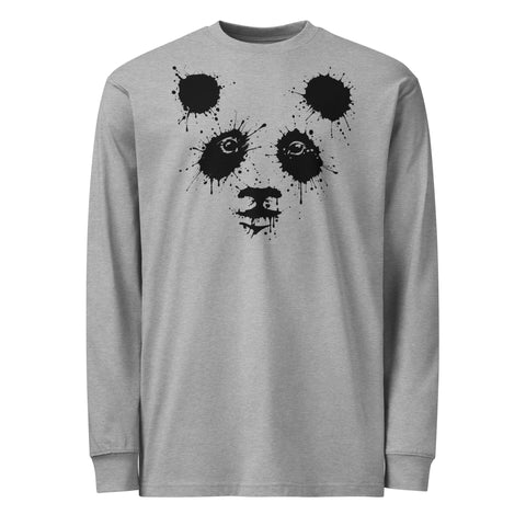 Carbon Grey men's heavyweight long sleeve tee, front with black ink-splatter panda artwork – ZIPZAPPA
