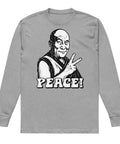 Carbon Grey men's heavyweight long sleeve tee, front with original black-and-white Peace Sign Monk artwork – ZIPZAPPA