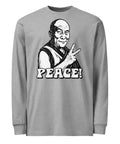 Carbon Grey men's heavyweight long sleeve tee, front with original black-and-white Peace Sign Monk artwork – ZIPZAPPA