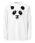 White men's heavyweight long sleeve tee, front with black ink-splatter panda artwork – ZIPZAPPA