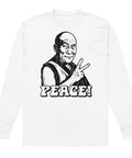 White men's heavyweight long sleeve tee, front with original black-and-white Peace Sign Monk artwork – ZIPZAPPA