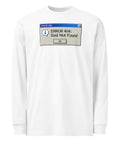 White men's heavyweight long sleeve tee, front with a blue-and-grey retro Error 404 Soul Not Found computer dialog – ZIPZAPPA