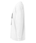 White men's heavyweight long-sleeve tee, left side view.