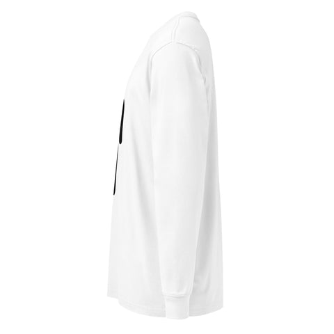 White men's heavyweight long-sleeve tee, left side view.