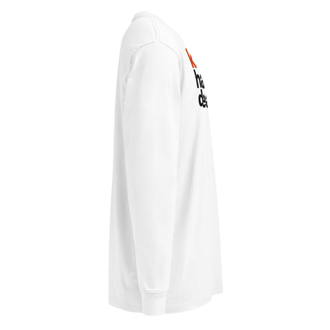 White men's heavyweight long sleeve tee, right view – ZIPZAPPA