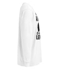 Never Underestimate a Woman Who Loves Elephants white heavyweight long sleeve tee with large black elephant graphic – right side