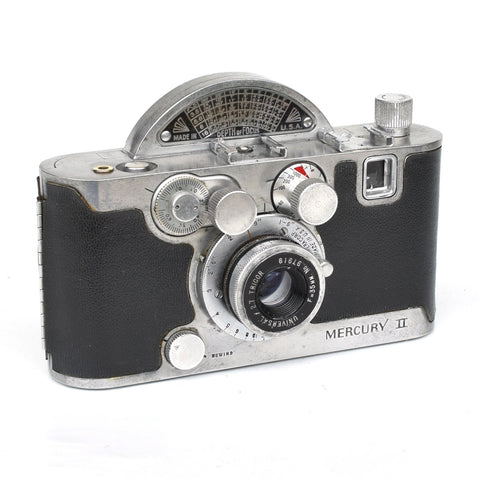 MERCURY type II camera met roterende sluiter, 35mm f 1:2.7 Tricor lens en flitser. Analogue camera