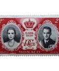 Monaco 1956 2 F - Monegasque Franc Postage Stamp Grace Kelly, Prince Rainier III, crown and monogram