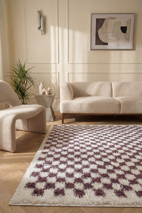 Moodi Shaggy Purple Mosscheck Rug