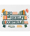 White mouse pad with deep-green No Shelf Control lettering, colourful books and a small potted plant centred on the surface – ZIPZAPPA