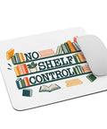 White mouse pad with deep-green No Shelf Control lettering, colourful books and a small potted plant centred on the surface – ZIPZAPPA