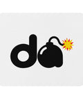 White mouse pad with original bold black d and cartoon bomb with a red-and-yellow fuse spark, centred on the surface – ZIPZAPPA