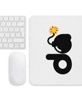White mouse pad with original bold black d and cartoon bomb with a red-and-yellow fuse spark, centred on the surface – ZIPZAPPA