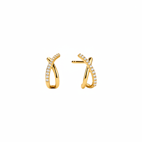 Boucles d'oreilles Ameya en forme de croix, plaquées or, argent sterling 925, cristal de créateur
