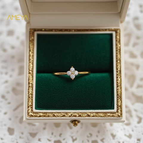Bague Ameya en argent sterling 925, trèfle à quatre feuilles, design minimaliste de style coréen, délicate bague en cristal