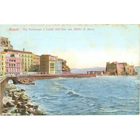 Naples, Italy – Via Partenope e Castel dell’Ovo – Postcard Early 20Th Century
