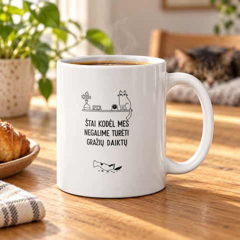 Negalime Turėti Gražių Daiktų – Lithuanian Cat Humour Mug 11 oz