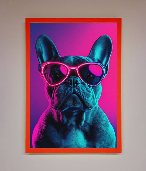 Neon French Bulldog Framed Wall Art