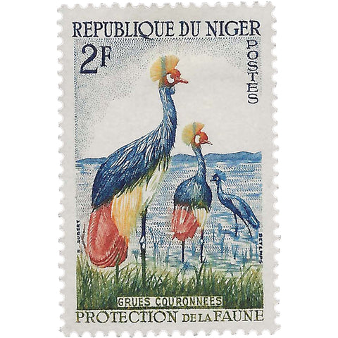 Niger Stamp 1960 2 West African CFA franc Black Crowned Crane (Balearica pavonina)