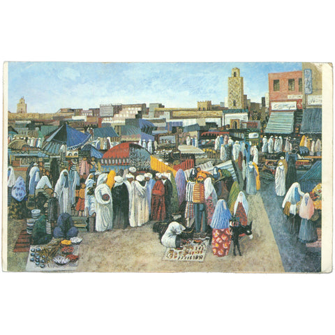 North African Market Scene – Mid - 20th Century Postcard