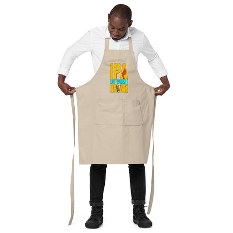 Natural Rope organic cotton apron with original yellow and turquoise IPA Lot When I Drink fishing and beer artwork on the front – ZIPZAPPA