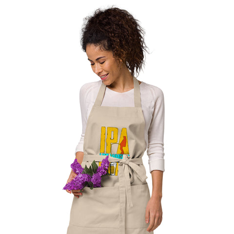Natural Rope organic cotton apron with original yellow and turquoise IPA Lot When I Drink fishing and beer artwork on the front – ZIPZAPPA