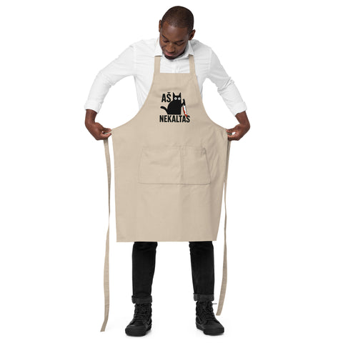 Aš Nekaltas organic cotton apron in Rope with mischievous black cat and Lithuanian lettering – view 3