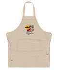 Rope beige organic cotton apron with one colourful Not Today tropical skeleton design on the front and a two-compartment pocket.