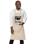 Natural Rope organic cotton apron with black cow stencil and I Died for Your Sins lettering on the front – ZIPZAPPA