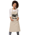 Natural Rope organic cotton apron with black cow stencil and I Died for Your Sins lettering on the front – ZIPZAPPA