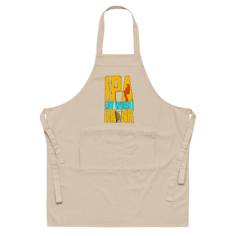 Natural Rope organic cotton apron with original yellow and turquoise IPA Lot When I Drink fishing and beer artwork on the front – ZIPZAPPA