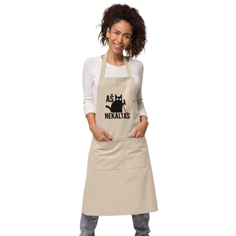 Aš Nekaltas organic cotton apron in Rope with mischievous black cat and Lithuanian lettering – view 6