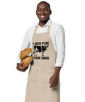 Natural Rope organic cotton apron with black cow stencil and I Died for Your Sins lettering on the front – ZIPZAPPA