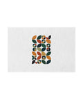Retro Leaf Mosaic 24 × 36 inch white outdoor rug with complete centred arrangement of green, teal, mustard, orange and rust geometric leaves