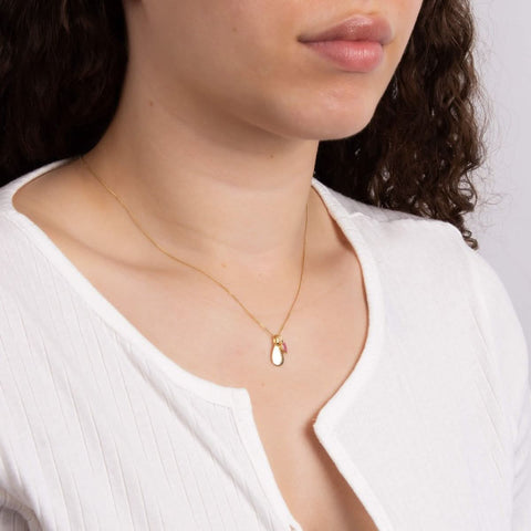 Pendentif en quartz rose plaqué or, pierre de naissance de juillet, référence P5185
