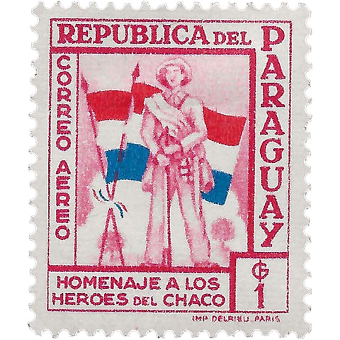 Paraguay Stamp 1957 1 Guaraní Soldier and Flag Heroes of the Chaco War