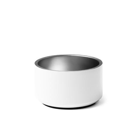 White 18 oz stainless steel pet bowl – plain back – mockup 2 – ZIPZAPPA