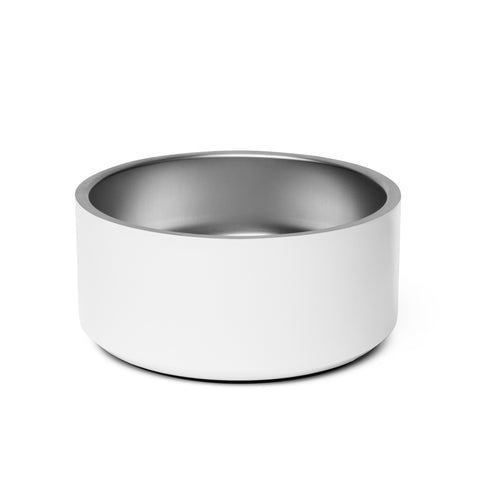Plain white reverse of Limited Edition 32 oz stainless steel pet bowl