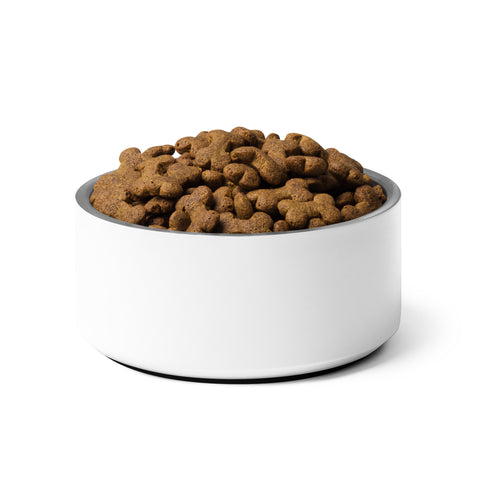 Plain white reverse of Limited Edition 32 oz stainless steel pet bowl